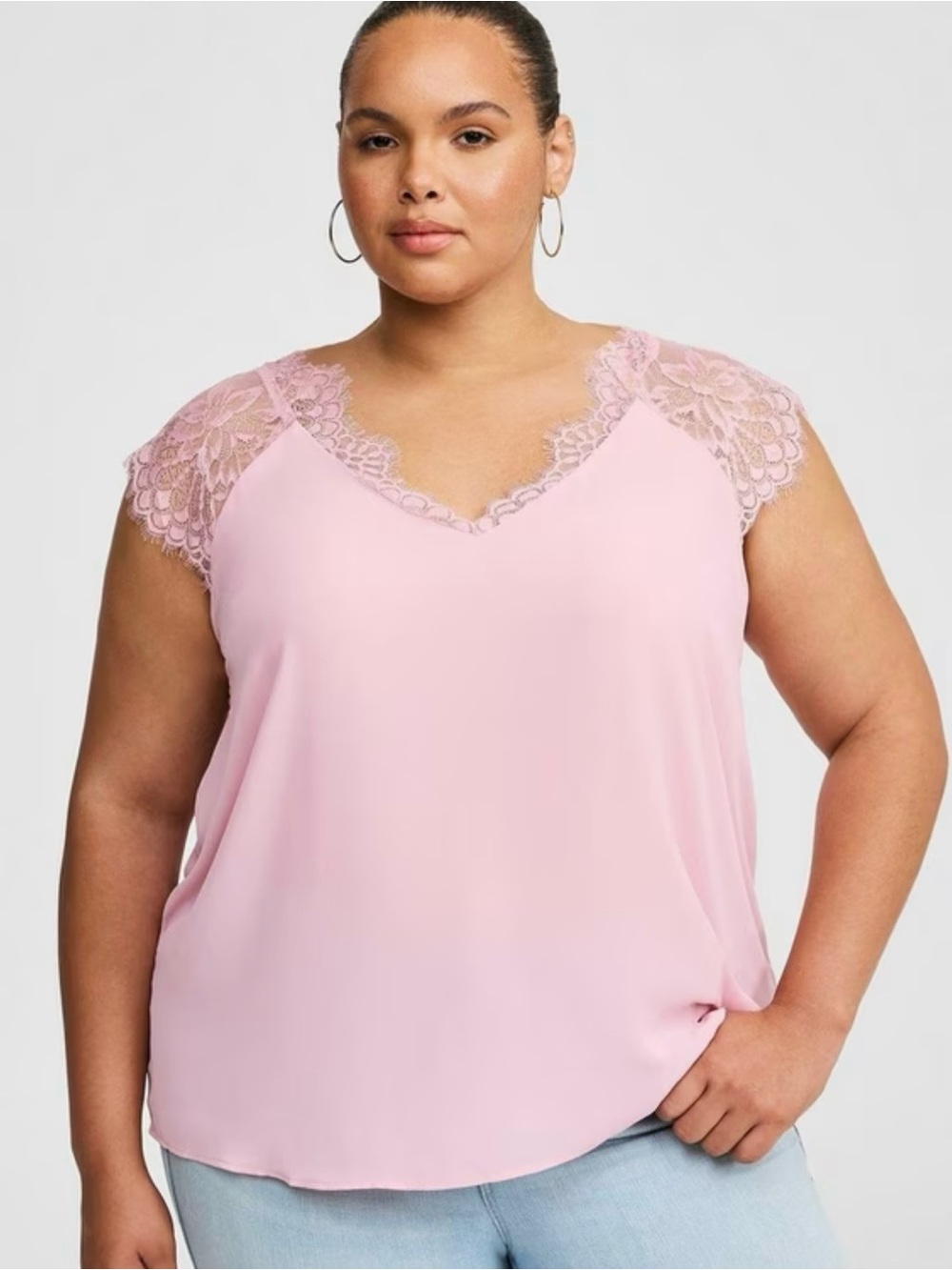 Torrid Blush Pink Georgette Lace Trim Short Sleeve Blouse Top Size 1X